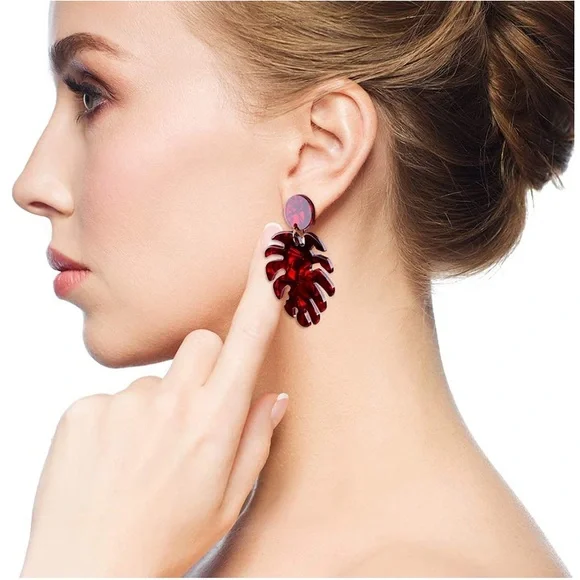 Lightweight Leaf Acrylic Statement Earrings - Picture 4 of 6